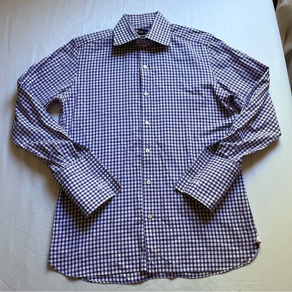 TOM‎ FORD purple white gingham plaid button up long sleeve shirt